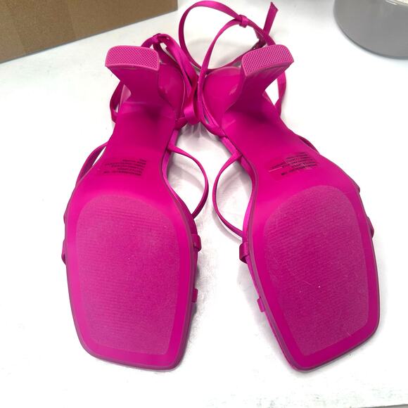 Steve Madden Brendi Strappy Satin Square Toe Heel Fuchsia Women 10 Tried On - Picture 9 of 11
